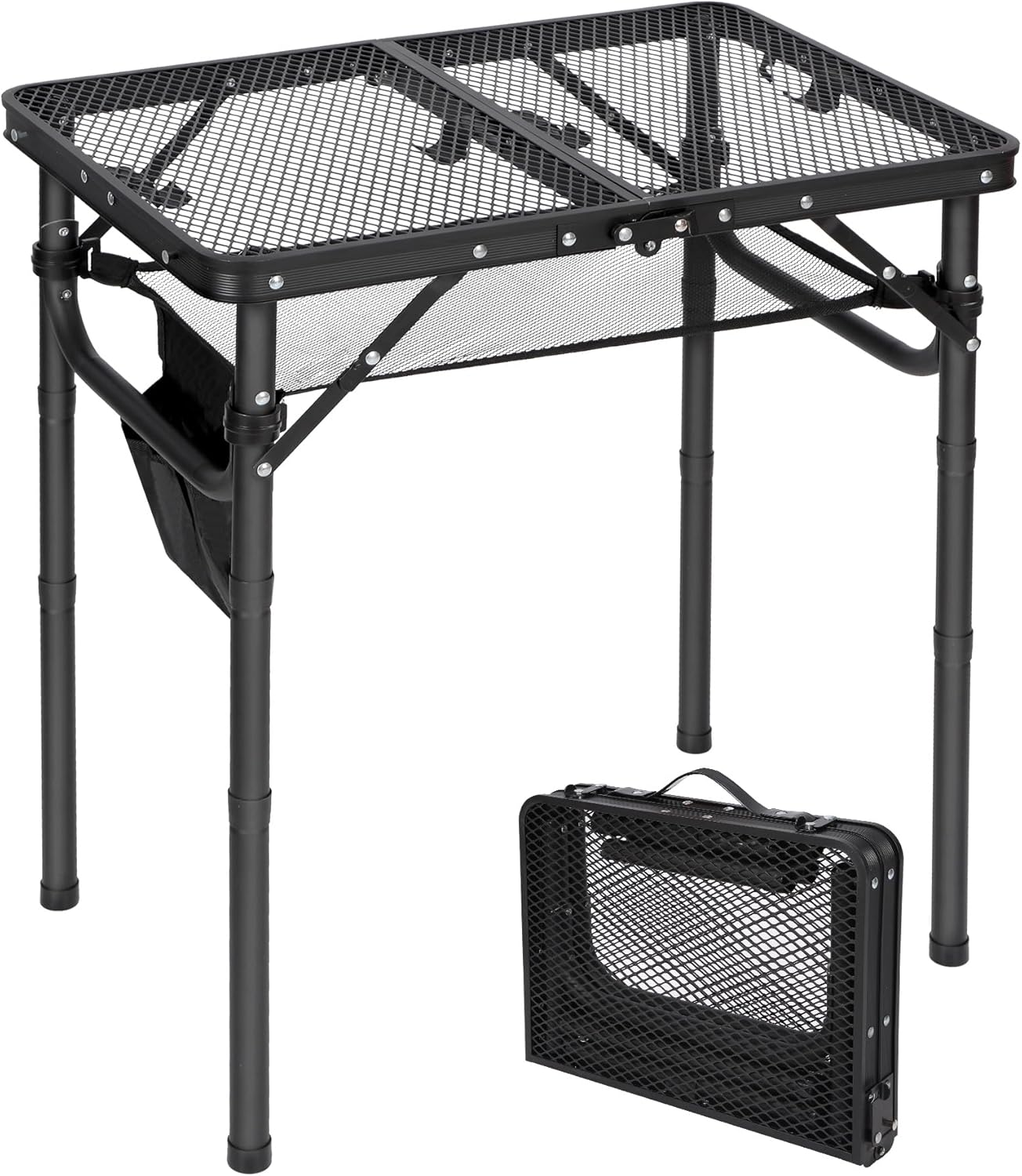Small Folding Grill Table for Outside, 3 Heights Adjustable Lightweight Portable Metal Aluminum Outdoor Grill Table for Camping Picnic Cooking BBQ, Black 24X16 Inches