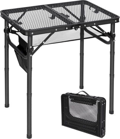 Small Folding Grill Table for Outside, 3 Heights Adjustable Lightweight Portable Metal Aluminum Outdoor Grill Table for Camping Picnic Cooking BBQ, Black 24X16 Inches