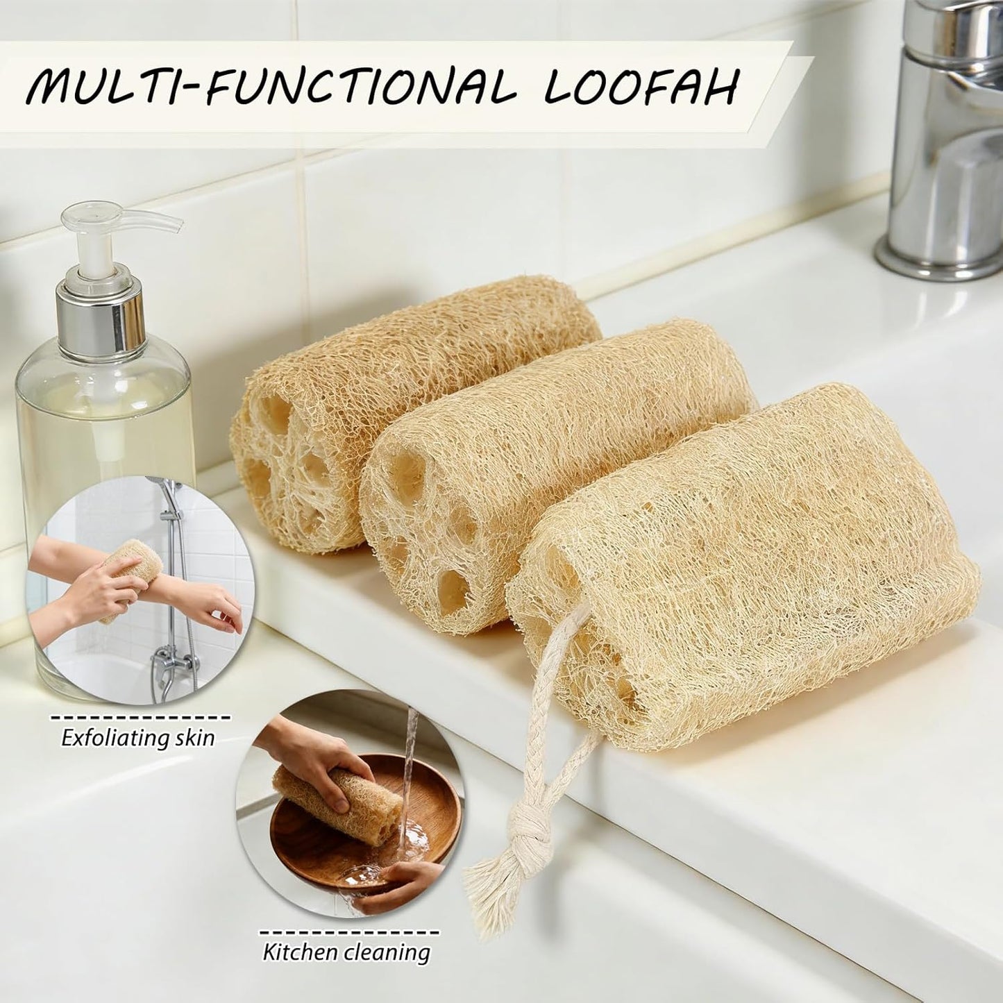 Organic Natural Loofah Sponges 4.7'' Luffa Spa,Pack of 4 Exfoliating & Smooth Skin Bath Shower Loofas Loofa for Women and Men Body Scrubber