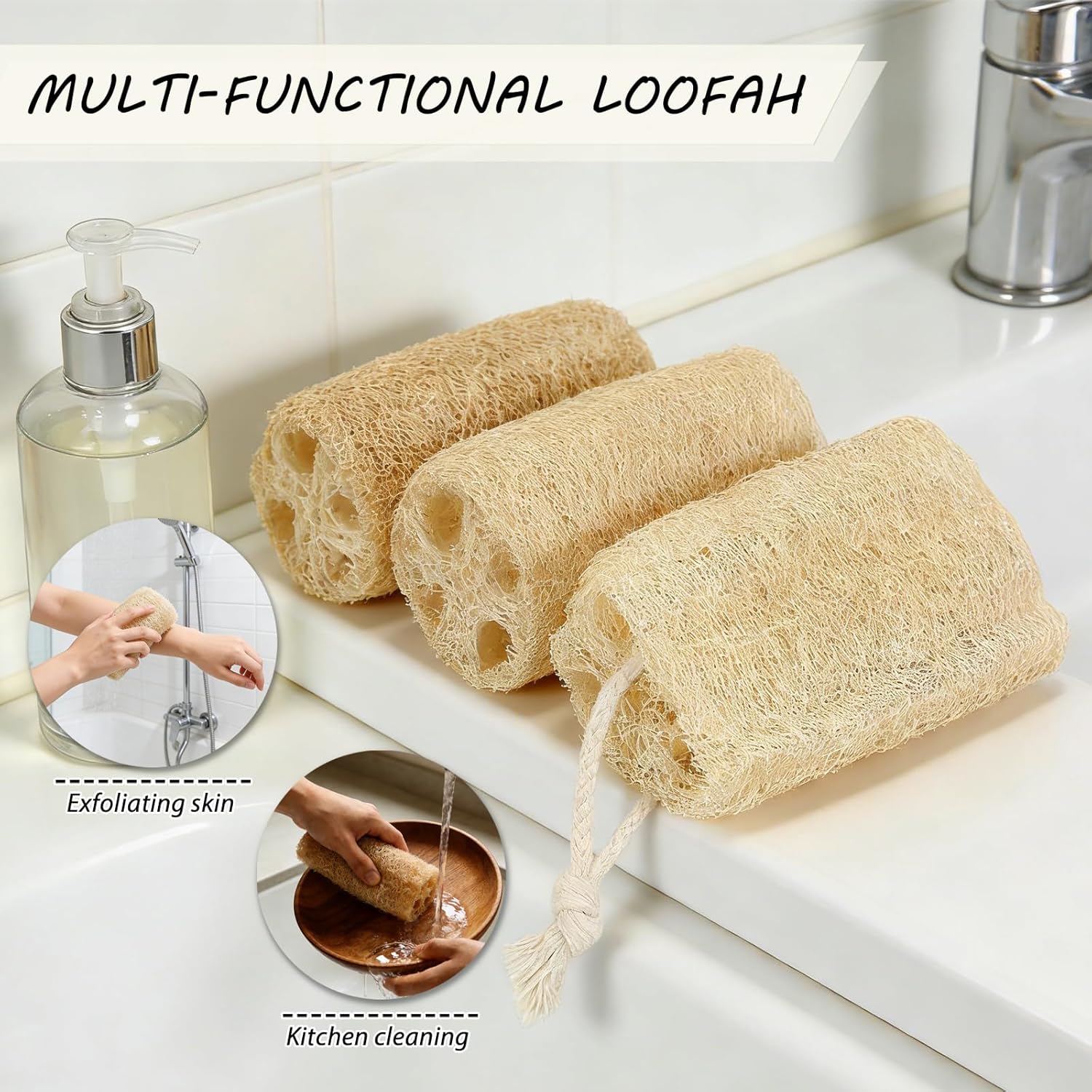 Organic Natural Loofah Sponges 4.7'' Luffa Spa,Pack of 4 Exfoliating & Smooth Skin Bath Shower Loofas Loofa for Women and Men Body Scrubber