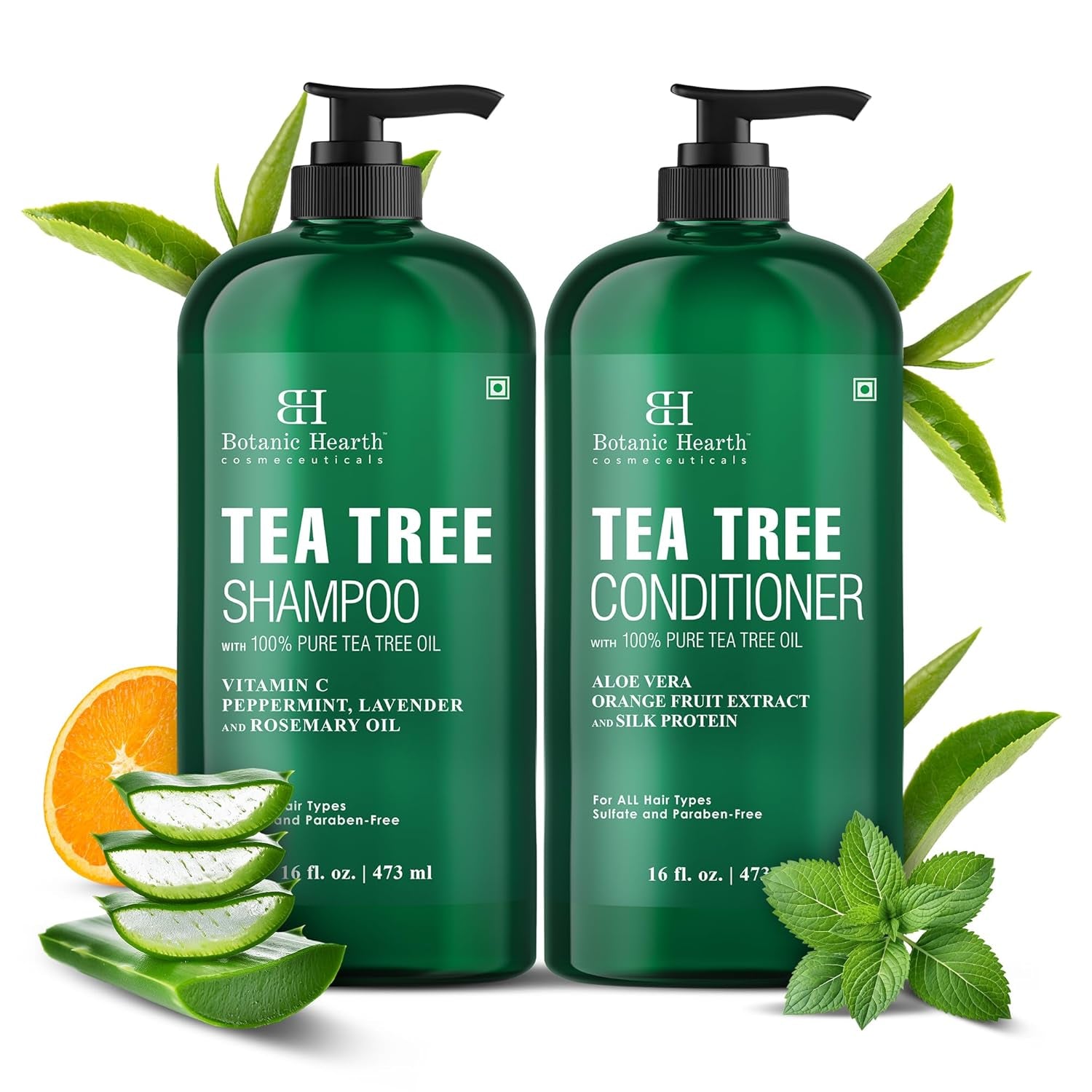 Tea Tree Shampoo and Conditioner Set | with 100% Pure Tea Tree Oil, for Itchy and Dry Scalp, Sulfate/Paraben Free | for Men and Women | 16 Fl Oz Each