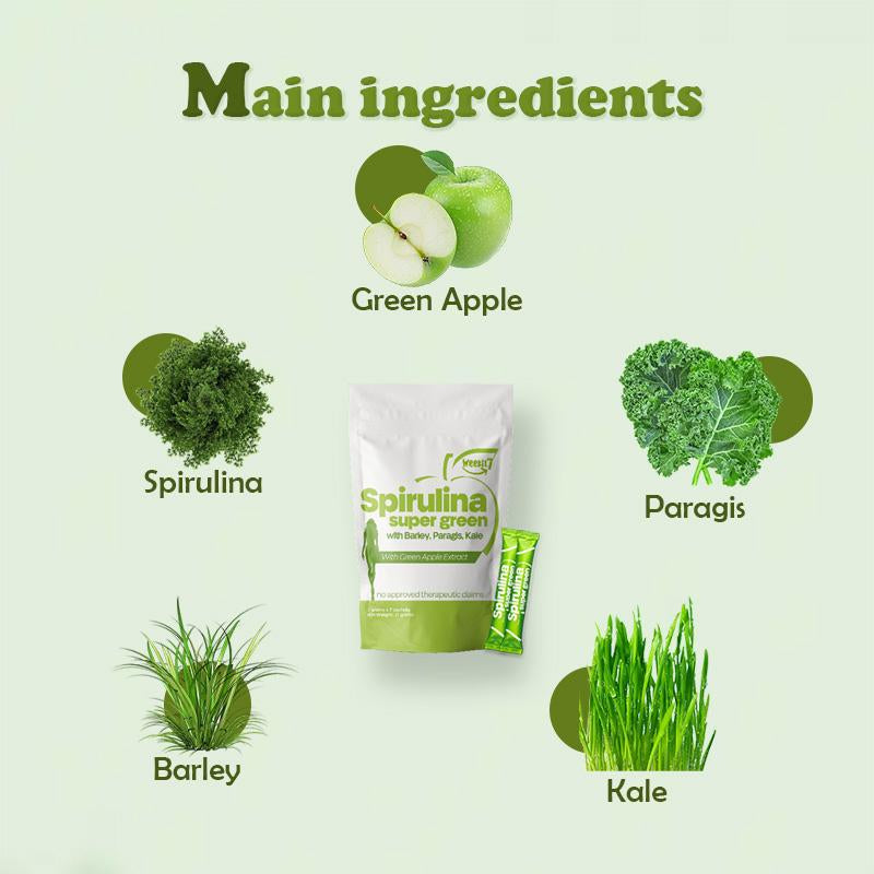 【Weekit7】Delicious Fruity Spirulina Juice Powder Dietary Healthcare Organic Food Supplement Healthy Body Beauty Drink Vitamin Natural Fiber Edible Fitness Apple Female Super High Version