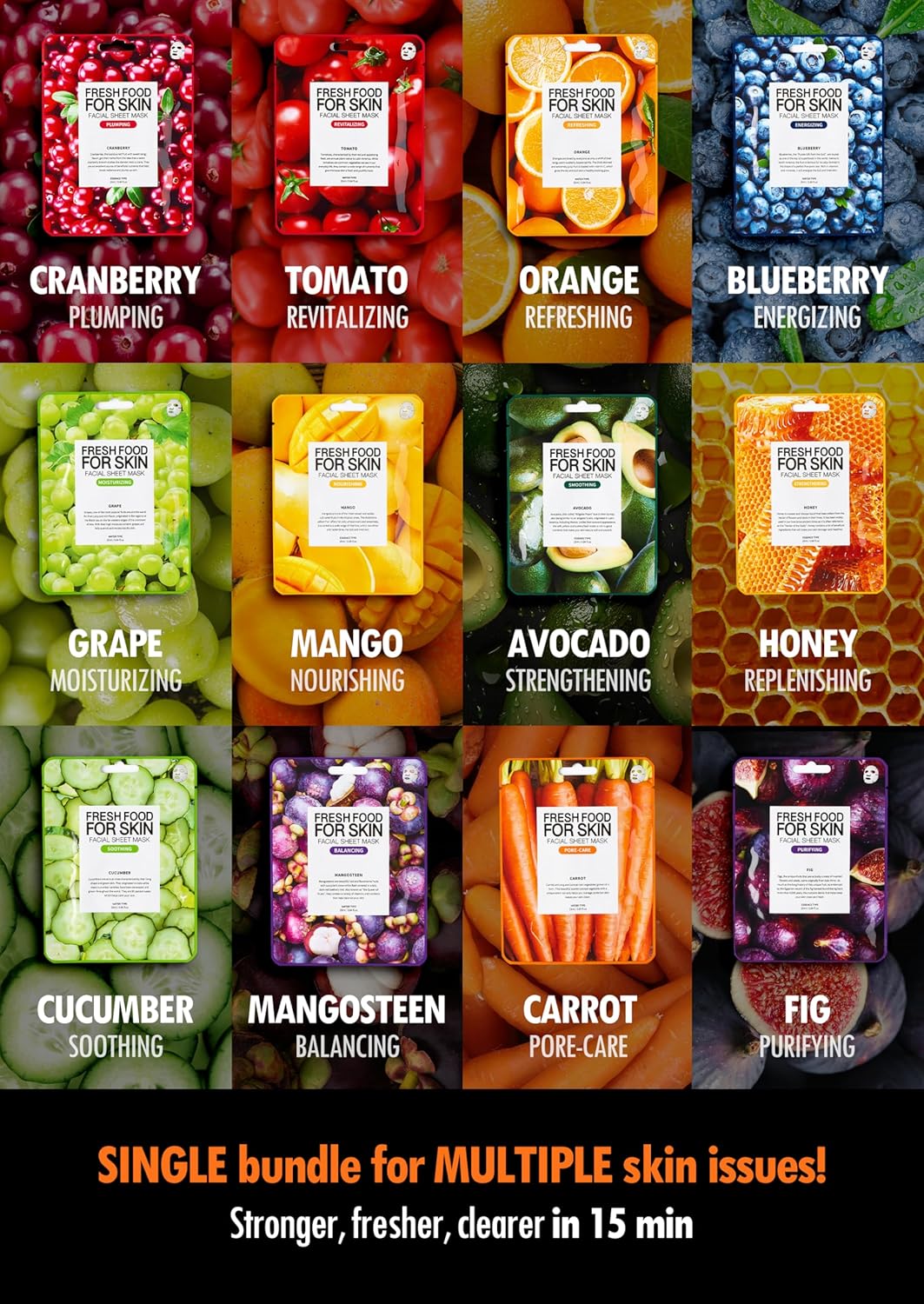 Organic Face Mask, 12 Pcs - Hydrating, Moisturizing, Brightening, Soothing, Cruelty-Free