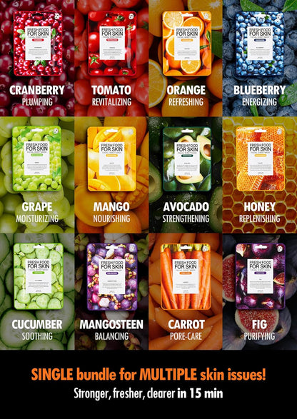 Organic Face Mask, 12 Pcs - Hydrating, Moisturizing, Brightening, Soothing, Cruelty-Free