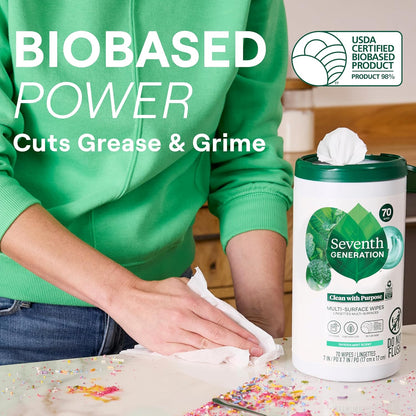 Multi Purpose Wipes All Purpose Cleaning Garden Mint Scent with 100% Essential Oils and Botanical Ingredients 70 Count, Pack of 3