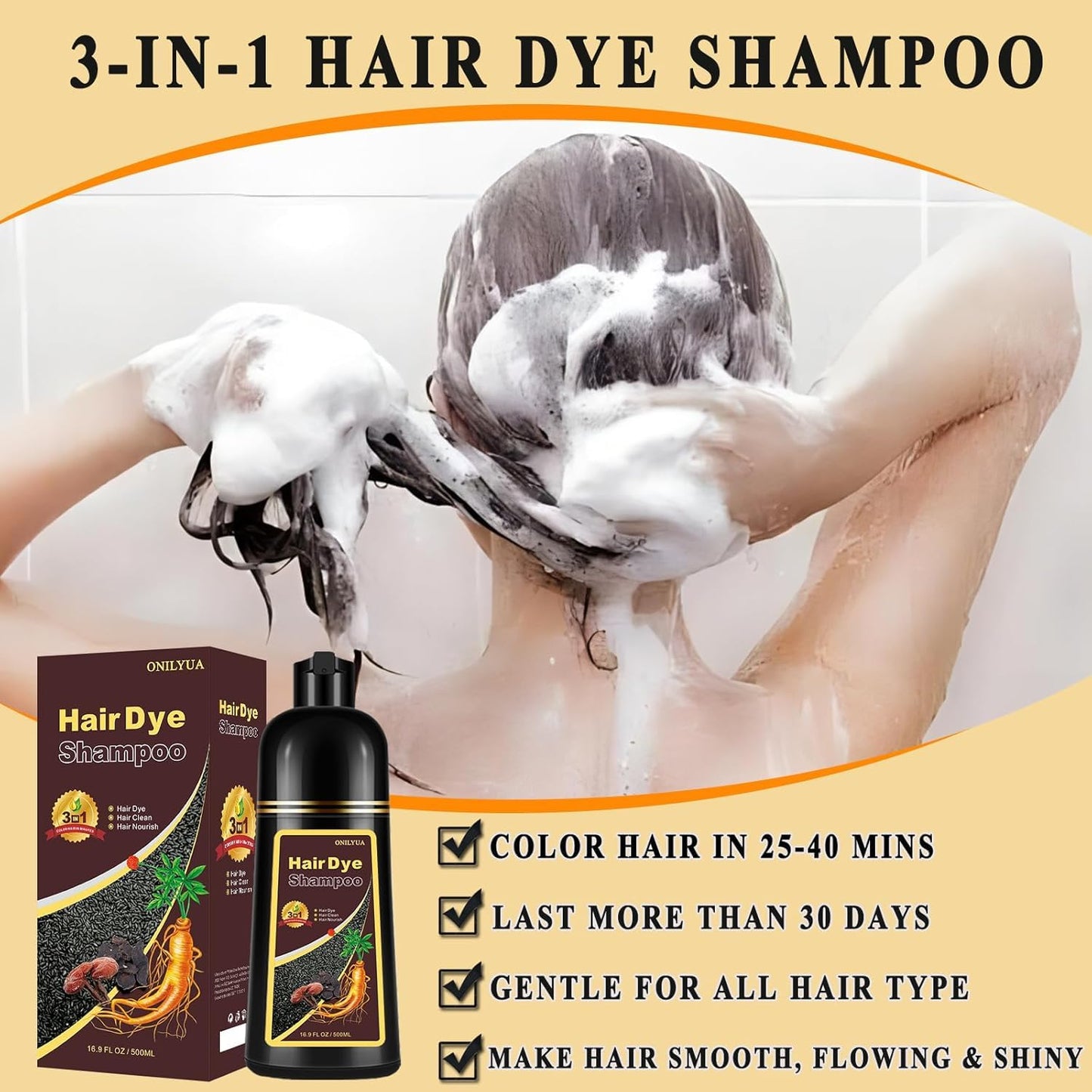 Wine Red Hair Dye Shampoo 3 in 1, Long-Lasting & Natural Hair Color Shampoo, Herbal Ingredients Natural Shampoo Hair Dye Effect in Minutes, Gifts for Men Women 500Ml
