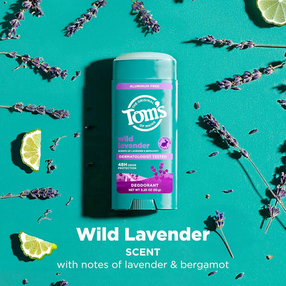 Tom’S of Maine Wild Lavender Natural Deodorant for Men and Women, Aluminum Free, No Artificial Fragrances, Dyes, or Preservatives, Baking Soda Free, 48-Hour Odor Protection, 3.25 Oz (2 Pack)