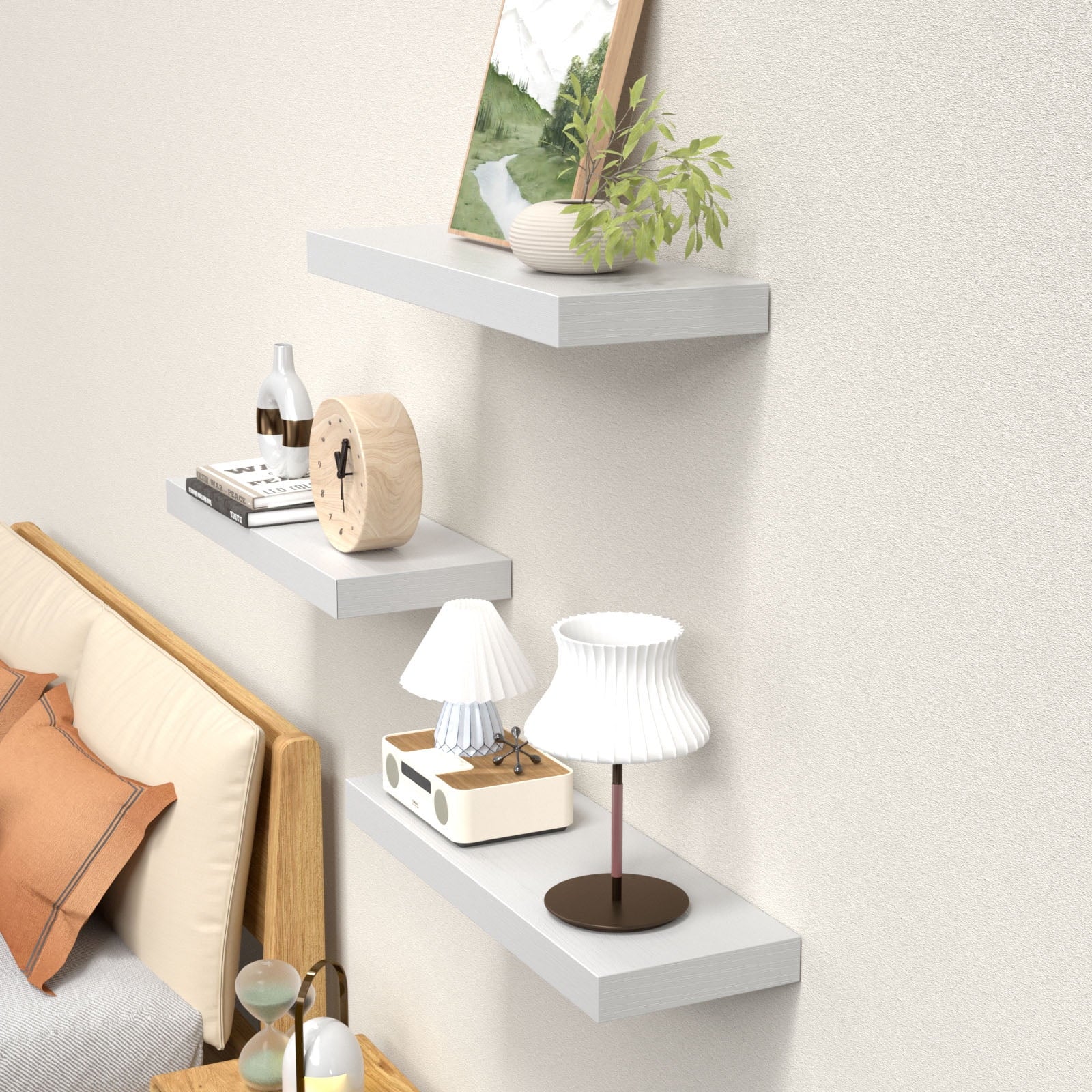 3 Sets Wall Mounted Floating Shelves，Storage Shelves, Perfect for Bedroom, Bathroom, Living Room and Kitchen Storage