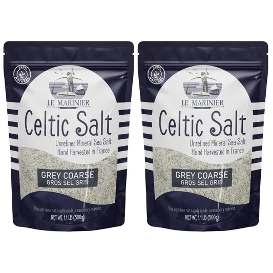 Celtic Salt Organic Grey Coarse, 1.1Lb - 18Oz Pack of 2. Mineral Rich Unrefined French Sea Salt 100% Natural, Hand Harvested (1.1Lb Grey Coarse - Pack of 2)