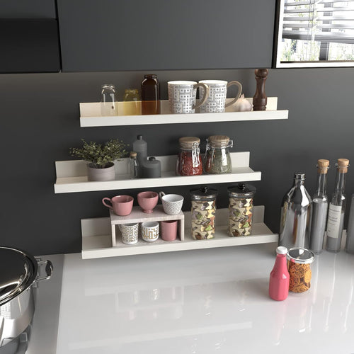 24 Inch Floating Shelves Wall Mounted Set of 3, Rustic Wooden Picture Ledge Shelf for Living Room Bathroom Bedroom Kitchen Office, Creamy White