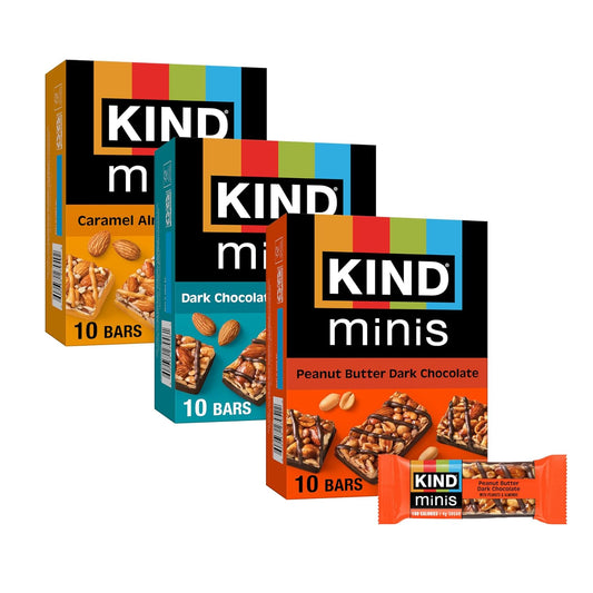 Mini Snack Bars Variety Pack, Gluten Free, Low Sugar, Low Calorie Snacks, Dark Chocolate Nuts & Sea Salt, Peanut Butter Dark Chocolate, Caramel Almond & Sea Salt, 30 Count