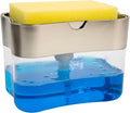 Dish Soap Dispenser and Sponge Holder for Kitchen Sink, Sponge Included, 13 Ounces, Metallic Silver
