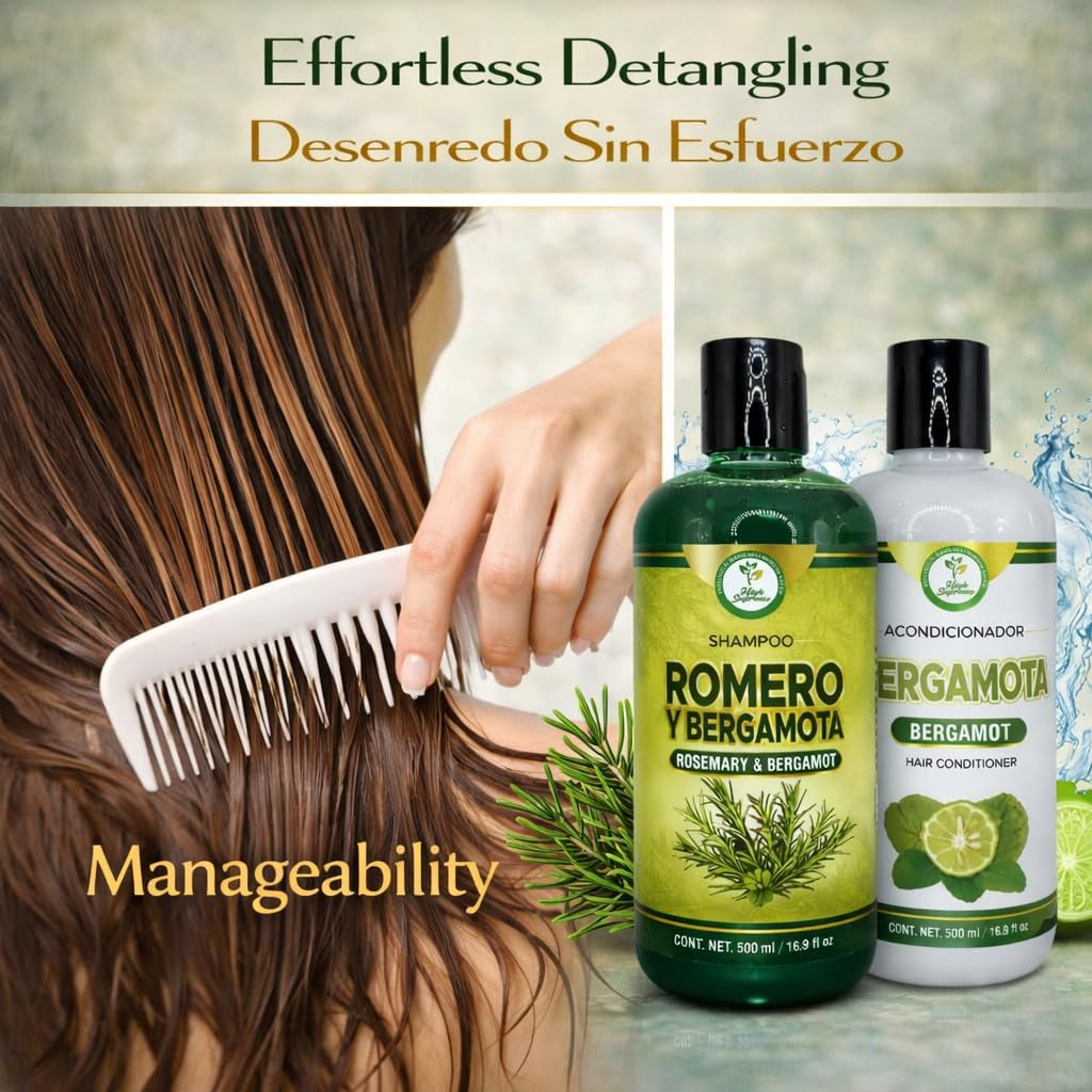 Romero & Bergamota (Rosemary & Bergamot)Shampoo and Conditioner Set–16.9 Fl Oz Each (500Ml) – Botanical Hair Care Duo – Hydrates, Enhances Shine & Softness – Daily Use – Sulfate-Free – by