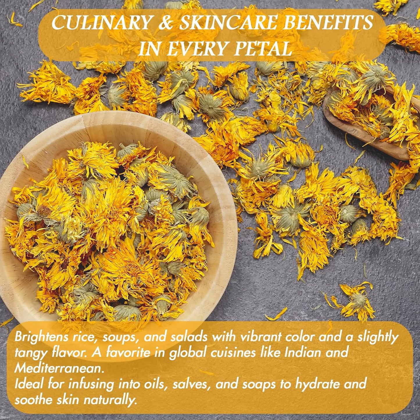 Certified Organic Dried Calendula Flowers | 4 Oz Resealable Pack Whole Organic Calendula Flowers for Skincare,Diy Remedies & Herbal Tea | Vibrant Color & Aromatic Dried Marigold Flower