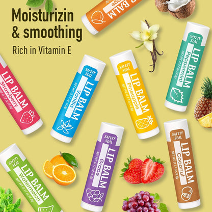 32 Pack Lip Balm, Natural Lip Balm Bulk with Vitamin E and Coconut Oil, Moisturizing Lip Balms for Dry Cracked Lips, Lip Balms for Valentines Gifts Stocking Stuffers - 8 Flavors