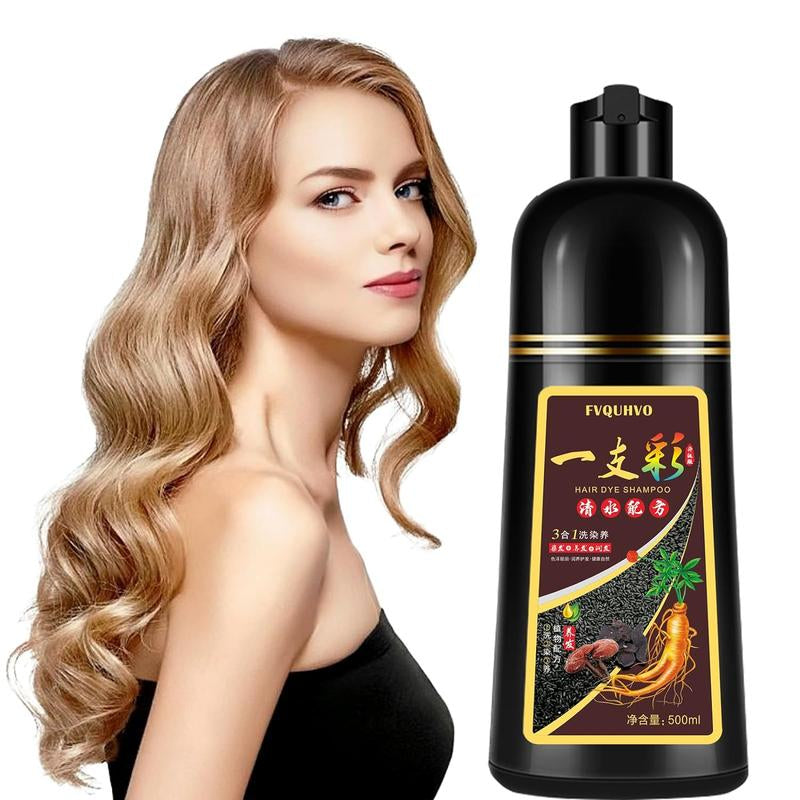 Unisex 500Ml Hair Dye Shampoo for Men & Women, 3 in 1 Hair Dye Shampoo, Natural Hair Color+100% Gray Hair Coverage in Minutes, Hair Color for Home Salon Use 17.6 Fl Oz