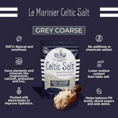 Celtic Salt Organic Grey Coarse, 1.1Lb - 18Oz Pack of 2. Mineral Rich Unrefined French Sea Salt 100% Natural, Hand Harvested (1.1Lb Grey Coarse - Pack of 2)
