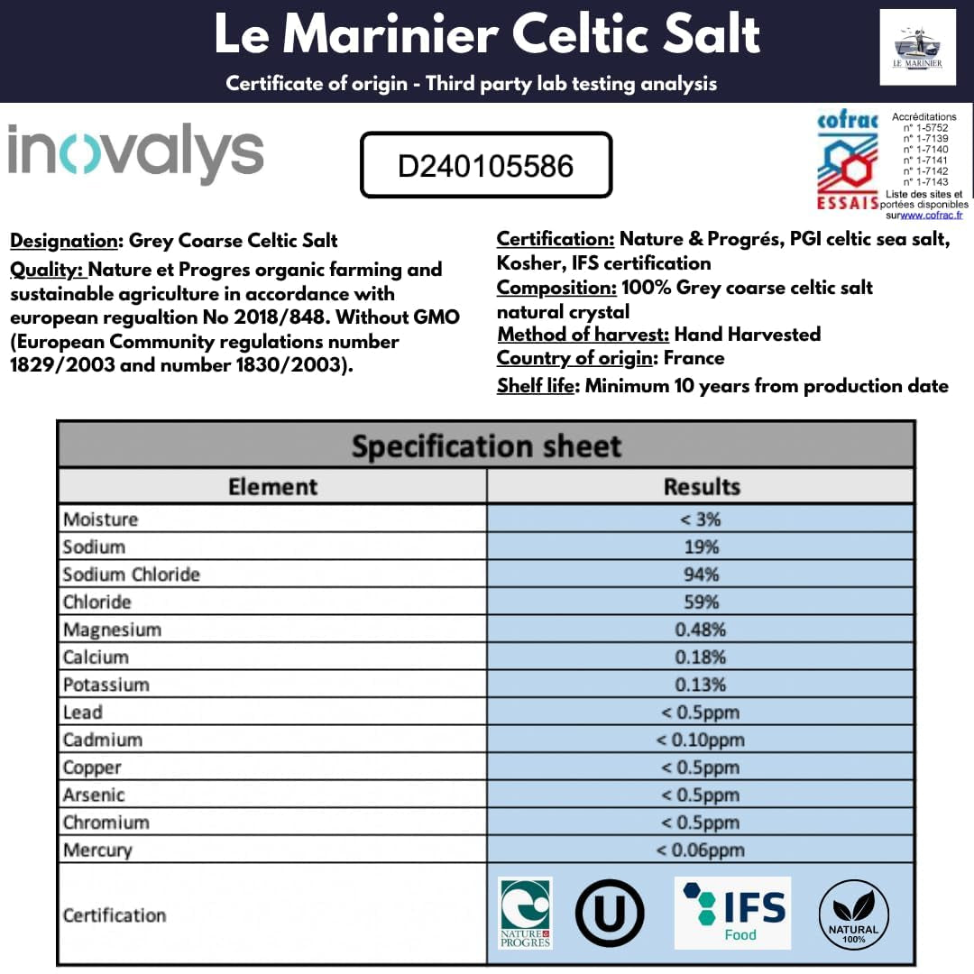 Celtic Salt Organic Grey Coarse, 1.1Lb - 18Oz Pack of 2. Mineral Rich Unrefined French Sea Salt 100% Natural, Hand Harvested (1.1Lb Grey Coarse - Pack of 2)