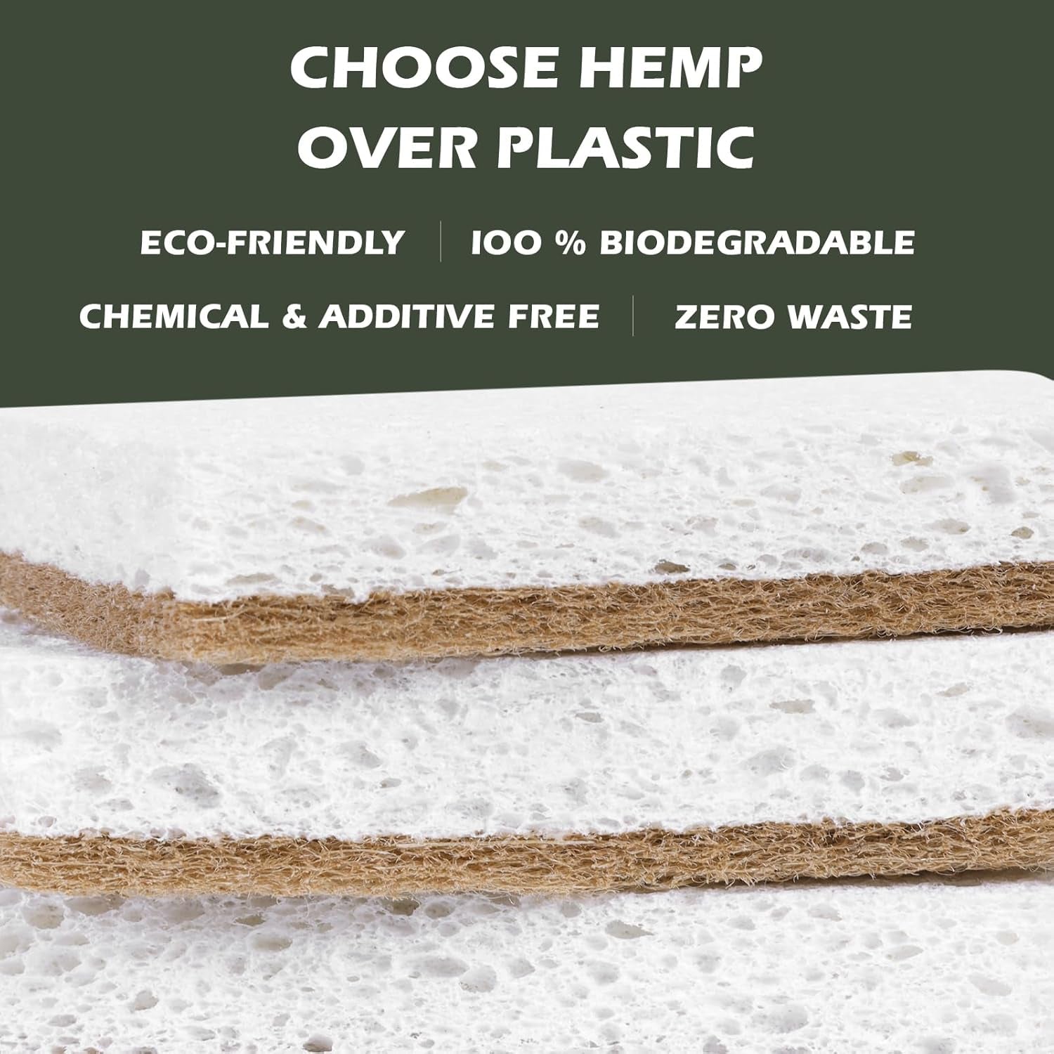 Plant-Based Kitchen Sponges - FSC Certified and PETA Approved, Natural, Eco-Friendly, Biodegradable Sisal Hemp Sponges for Dishes, Cleaning Sponge for Kitchen, Bathroom, Household - 12 Count