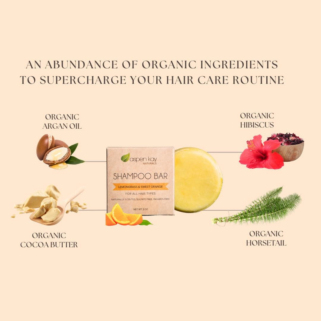 Moroccan Argan Oil Shampoo Bar, Organic, Vegan, Volumizing Shampoo for Curly or Straight Hair. Citrus Scent, Paraben & Sulfate Free, Made in USA - 3 Oz.