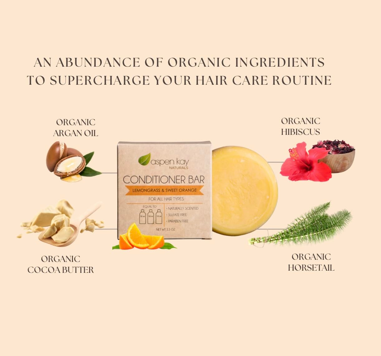 Conditioner Bar, Lemongrass, 2.3 Ounce. Made with Natural & Organic Ingredients, All Hair Types Including Frizzy Hair, Sulfate-Free, Cruelty-Free & Vegan