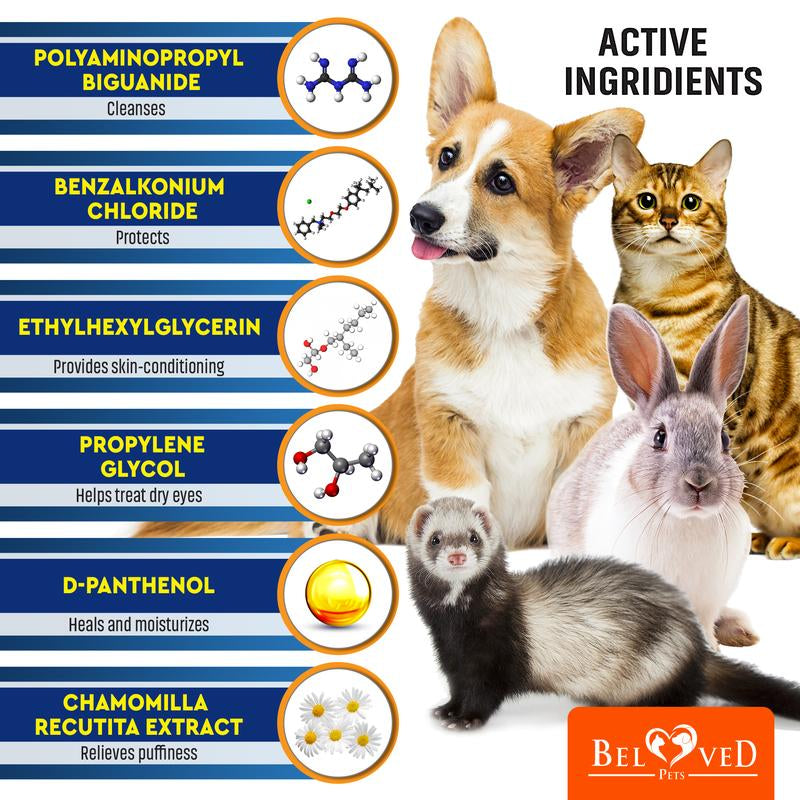 Cat & Dog Eye Wash Wipes & Tear Stain Remover, Cleaner Grooming Products Removal