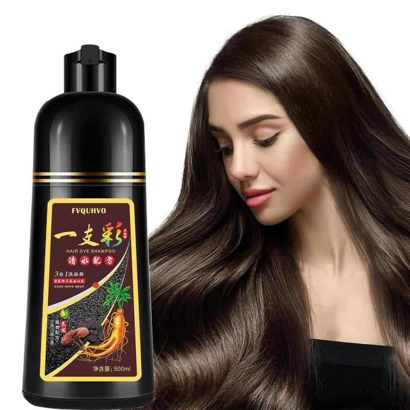 Unisex 500Ml Hair Dye Shampoo for Men & Women, 3 in 1 Hair Dye Shampoo, Natural Hair Color+100% Gray Hair Coverage in Minutes, Hair Color for Home Salon Use 17.6 Fl Oz