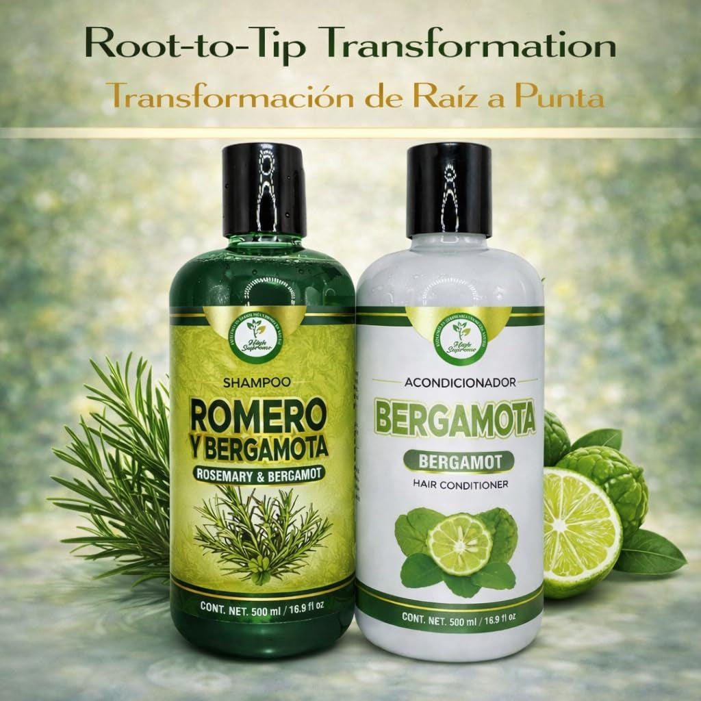 Romero & Bergamota (Rosemary & Bergamot)Shampoo and Conditioner Set–16.9 Fl Oz Each (500Ml) – Botanical Hair Care Duo – Hydrates, Enhances Shine & Softness – Daily Use – Sulfate-Free – by