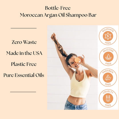 Moroccan Argan Oil Shampoo Bar, Organic, Vegan, Volumizing Shampoo for Curly or Straight Hair. Citrus Scent, Paraben & Sulfate Free, Made in USA - 3 Oz.