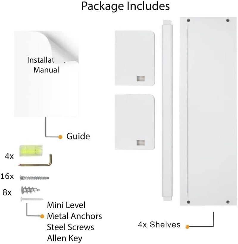 Set of 4 Wall-Mounted Kid'S Bookshelf - White Floating Nursery Book Shelves - Durable Wood Construction - Ideal for Nursery Decor, Kids Room, Toy Storage