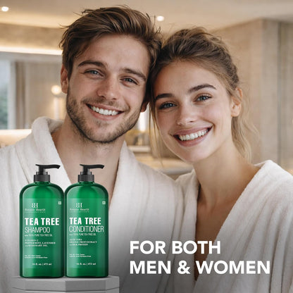 Tea Tree Shampoo and Conditioner Set | with 100% Pure Tea Tree Oil, for Itchy and Dry Scalp, Sulfate/Paraben Free | for Men and Women | 16 Fl Oz Each