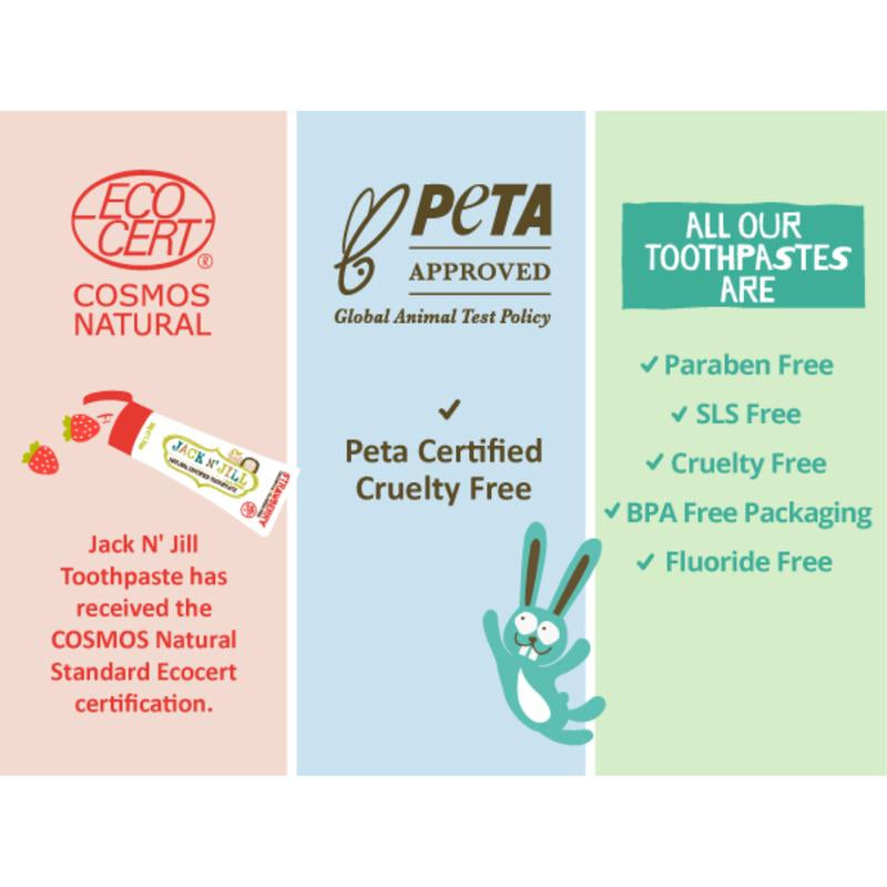 NEW! Three Pack Natural Certified Fluoride Free Baby and Kids Toothpaste: Strawberry, Blueberry and Bubblegum