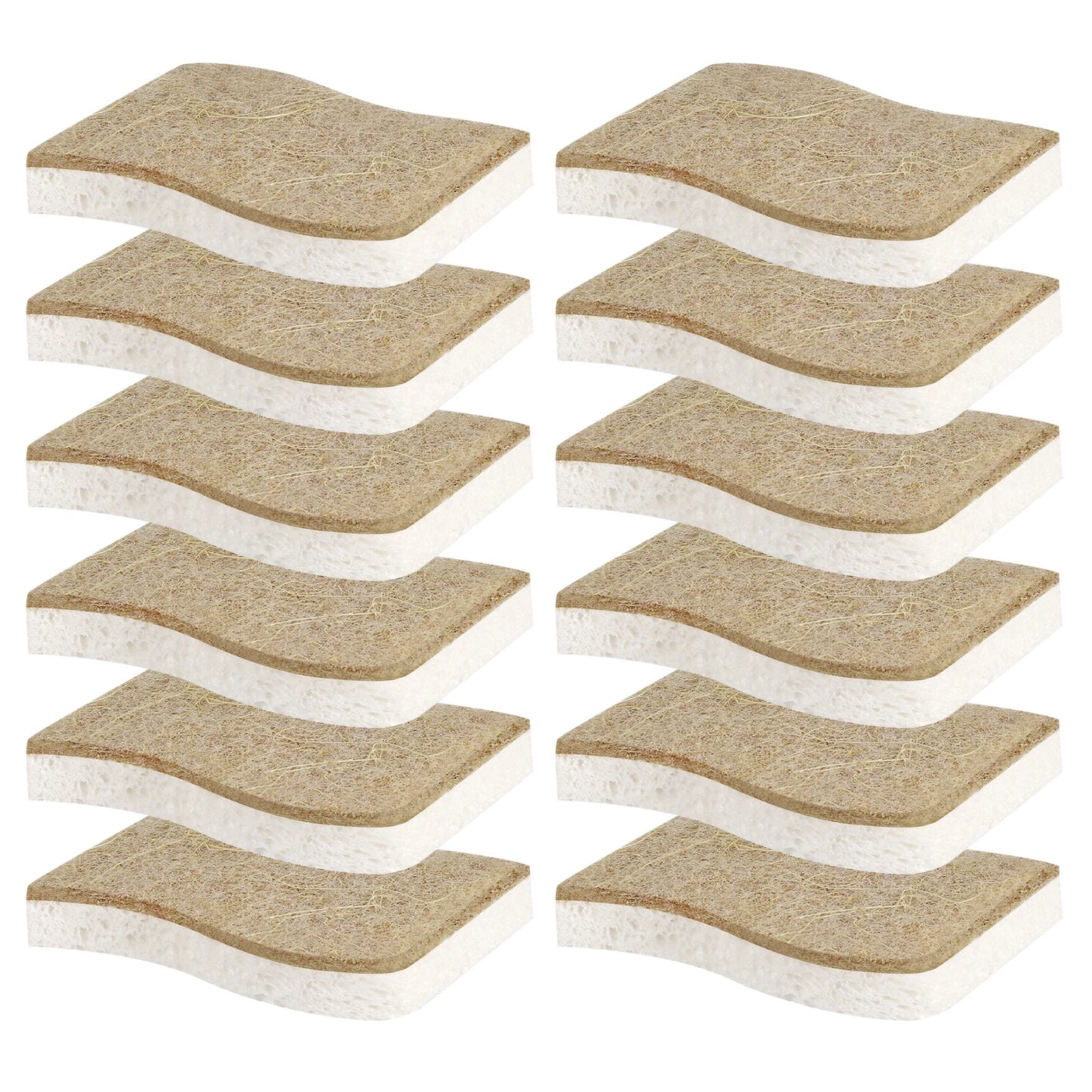 12 Pack Natural Kitchen Sponge, Biodegradable Compostable Cellulose and Coconut Scrubber Sponge, Eco-Friendly Scrub Sponges for Dishes, Bathtubs(Brown-White)
