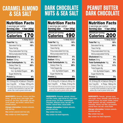Nut Bars, Variety Pack, Dark Chocolate Nuts & Sea Salt, Peanut Butter Dark Chocolate, and Caramel Almond Sea Salt, Gluten Free, Low Sugar, 5-7G Protein, 12 Count