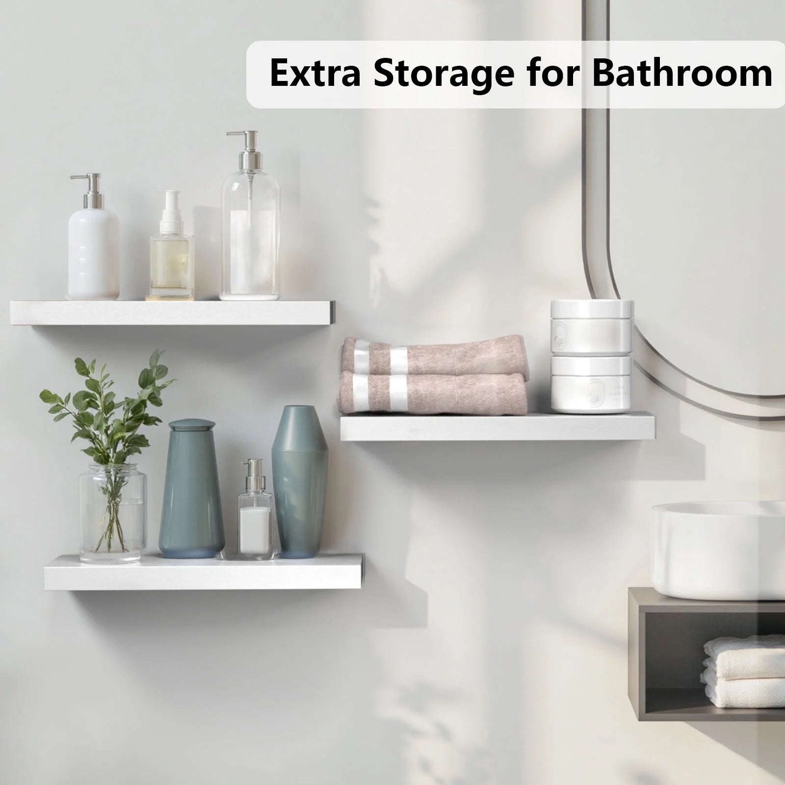 3 Sets Wall Mounted Floating Shelves，Storage Shelves, Perfect for Bedroom, Bathroom, Living Room and Kitchen Storage