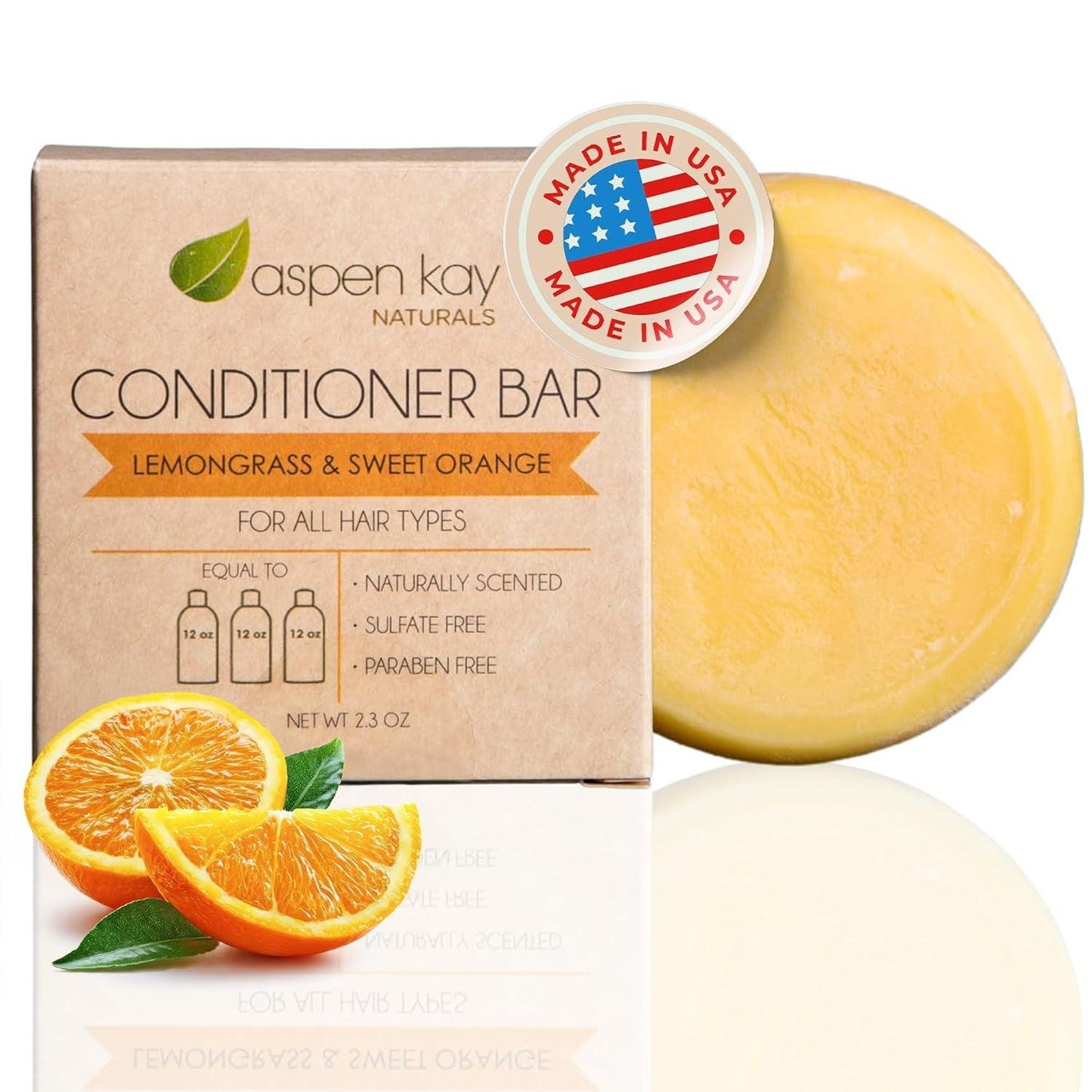 Conditioner Bar, Lemongrass, 2.3 Ounce. Made with Natural & Organic Ingredients, All Hair Types Including Frizzy Hair, Sulfate-Free, Cruelty-Free & Vegan