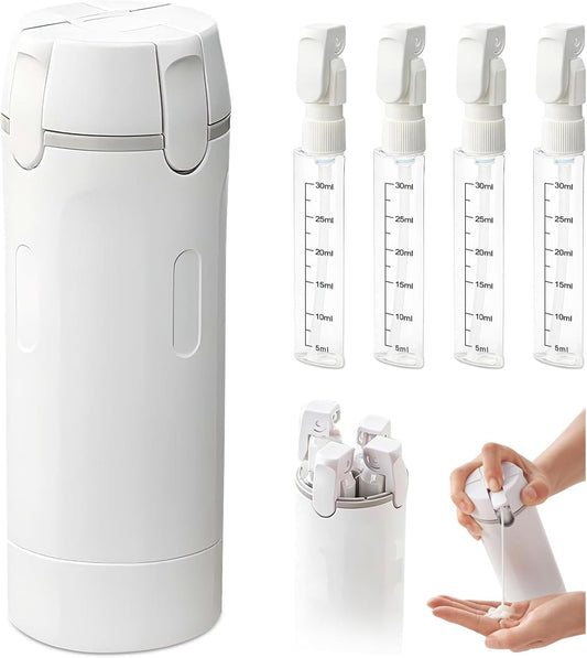 4 in 1 Travel Dispenser Bottle, Refillable Leak Proof Travel Containers Cosmetic Pump Dispensers, Portable,4 Pack 30ML Travel Bottles for Toiletries (White)