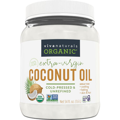 Organic Coconut Oil, 54 Fl Oz – Unrefined, Cold-Pressed Extra Virgin Coconut Oil, USDA Organic & Non-Gmo, Natural Cooking Oil, Hair Oil & Skin Oil