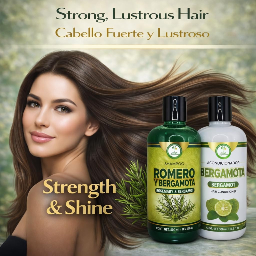 Romero & Bergamota (Rosemary & Bergamot)Shampoo and Conditioner Set–16.9 Fl Oz Each (500Ml) – Botanical Hair Care Duo – Hydrates, Enhances Shine & Softness – Daily Use – Sulfate-Free – by