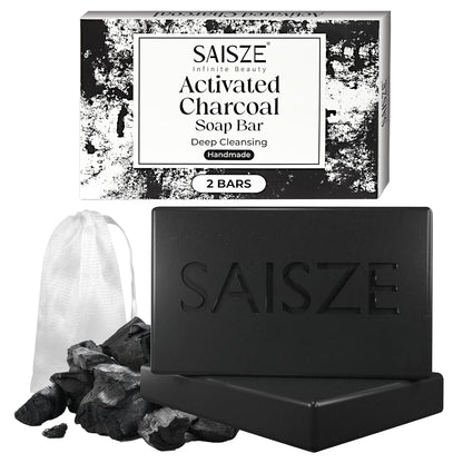 Activated Charcoal Soap Bar for Acne and Oil Skin, Natural Black Soap for Face and Body Paraben and Sulfate-Free, 8 Ounce